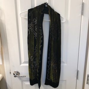 Chico’s scarf black and green/gold velvety feel